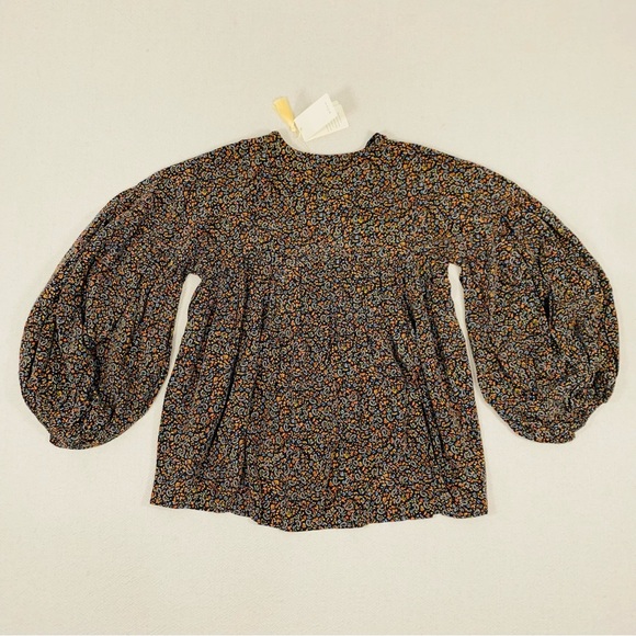 NWT DOEN Medium SAVONA Silk Top Blouse sz M Black Paisley Balloon Sleeve V-neck - Picture 5 of 14